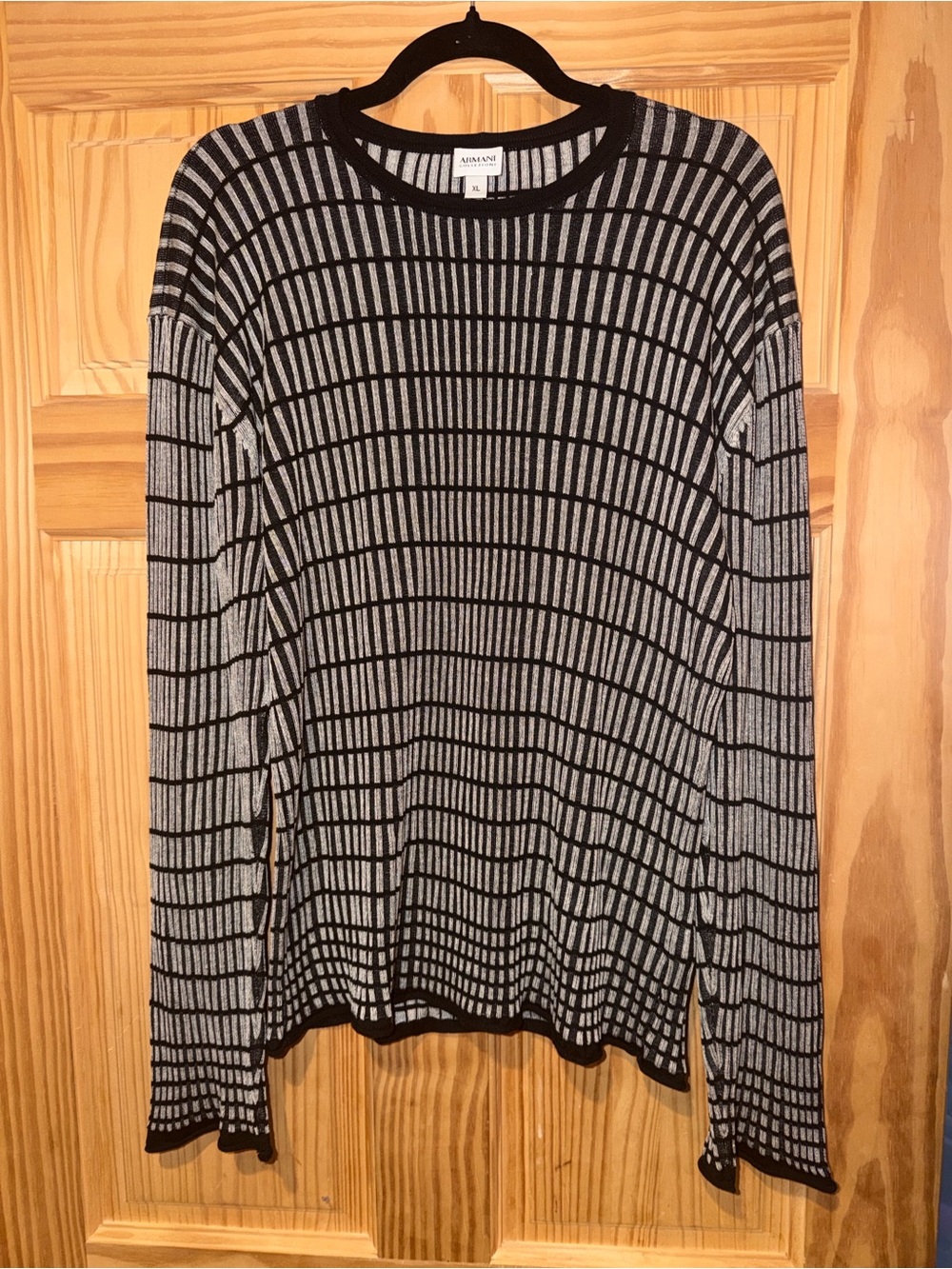 Armani Collezioni Black and Gray Grid Crewneck Sweater